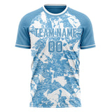 Custom Light Blue White Pattern Soccer Jersey