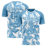 Custom Light Blue White Pattern Soccer Jersey