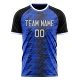 Custom Blue Black Pattern Soccer Jersey