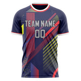 Custom Navy Red Pattern Soccer Jersey