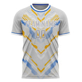 Custom Gray Gold Pattern Soccer Jersey