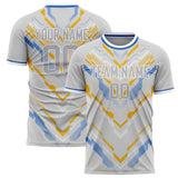 Custom Gray Gold Pattern Soccer Jersey