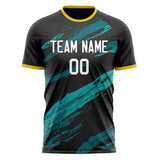 Custom Black Teal Pattern Soccer Jersey