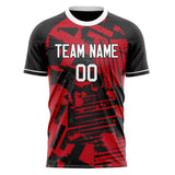 Custom Red Black Pattern Soccer Jersey