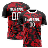 Custom Red Black Pattern Soccer Jersey