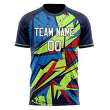 Custom Navy Green Pattern Soccer Jersey