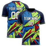 Custom Navy Green Pattern Soccer Jersey