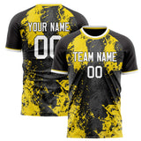 Custom Black Gold Pattern Soccer Jersey