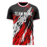 Custom Black Red Pattern Soccer Jersey