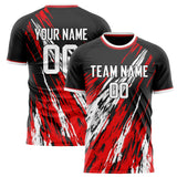 Custom Black Red Pattern Soccer Jersey