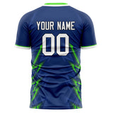 Custom Navy Neon Green Pattern Soccer Jersey