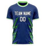 Custom Navy Neon Green Pattern Soccer Jersey