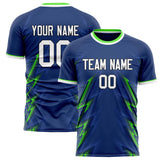 Custom Navy Neon Green Pattern Soccer Jersey