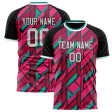 Custom Pink Black Pattern Soccer Jersey