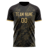 Custom Black Old Gold Pattern Soccer Jersey