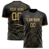 Custom Black Old Gold Pattern Soccer Jersey