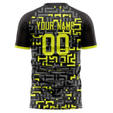 Custom Black Yellow Pattern Soccer Jersey