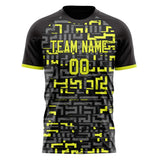 Custom Black Yellow Pattern Soccer Jersey