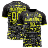 Custom Black Yellow Pattern Soccer Jersey