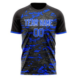 Custom Black Blue Pattern Soccer Jersey