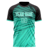 Custom Teal Black Pattern Soccer Jersey