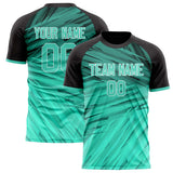 Custom Teal Black Pattern Soccer Jersey