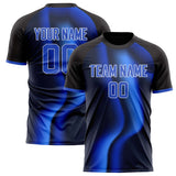 Custom Black Blue Pattern Soccer Jersey