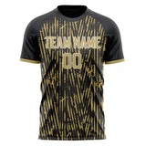 Custom Black Old Gold Pattern Soccer Jersey