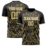 Custom Black Old Gold Pattern Soccer Jersey