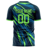 Custom Navy Neon Green Pattern Soccer Jersey