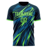 Custom Navy Neon Green Pattern Soccer Jersey