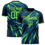 Custom Navy Neon Green Pattern Soccer Jersey