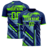 Custom Navy Teal Pattern Soccer Jersey