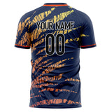 Custom Navy Red Pattern Soccer Jersey