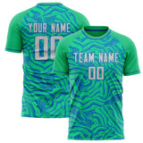 Custom Teal Blue Pattern Soccer Jersey