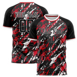 Custom Black Red Pattern Soccer Jersey