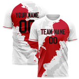 Custom White Red Pattern Soccer Jersey