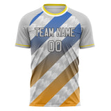 Custom Gray Blue Pattern Soccer Jersey