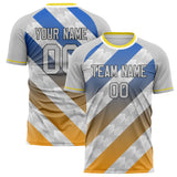 Custom Gray Blue Pattern Soccer Jersey