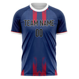 Custom Navy Red Pattern Soccer Jersey