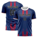 Custom Navy Red Pattern Soccer Jersey