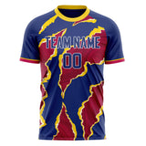 Custom Red Navy Pattern Soccer Jersey