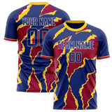 Custom Red Navy Pattern Soccer Jersey