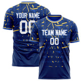 Custom Navy Gold Pattern Soccer Jersey