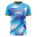 Custom Light Blue Purple Pattern Soccer Jersey