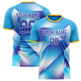 Custom Light Blue Purple Pattern Soccer Jersey