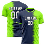 Custom Navy Neon Green Pattern Soccer Jersey