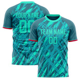 Custom Teal Red Pattern Soccer Jersey