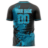 Custom Teal Black Pattern Soccer Jersey