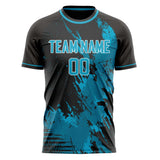 Custom Teal Black Pattern Soccer Jersey